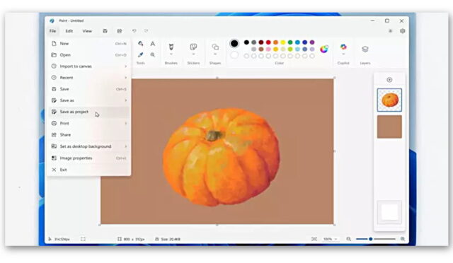 Microsoft Paint, Photoshop'un .psd formatına benzer bir Proje özelliğine kavuşuyor.