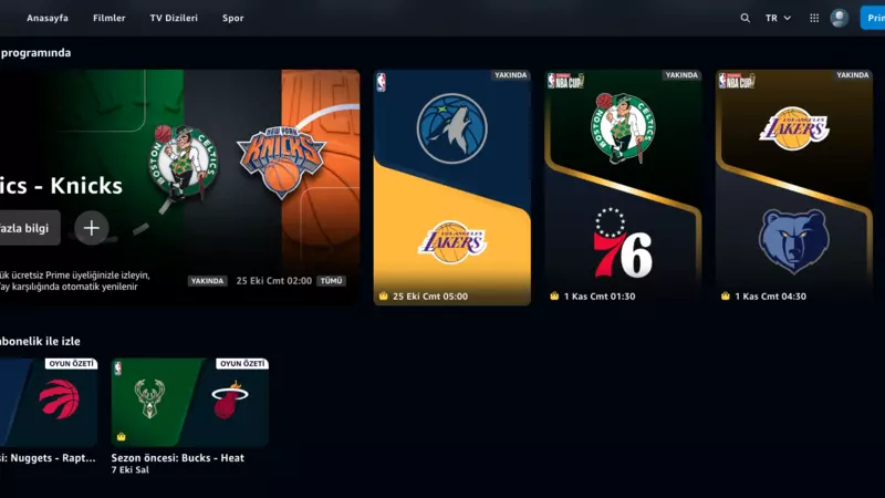 Türkiye’deki Amazon Prime üyeleri, NBA maçlarını Prime Video’da izleyebilecek